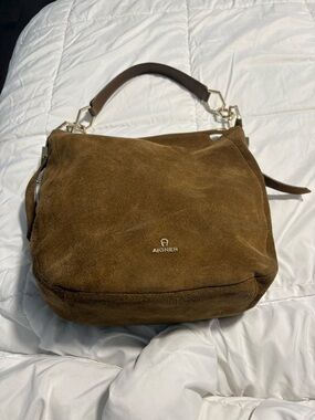 Etienne Aigner Brown Suede Shoulder Bag with Gold Hardware